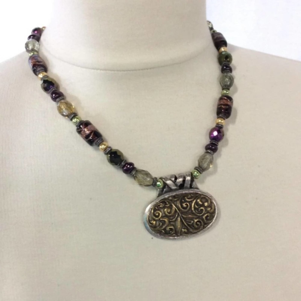 Chico's Necklace w Silver & Gold Oval Medallion